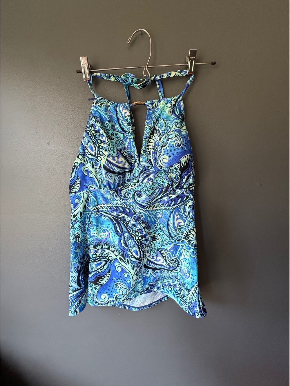 Chaps Blue Paisley Halter Swim Top